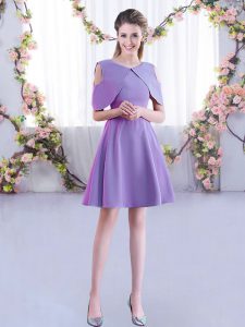 Lavender Scoop Neckline Ruching Dama Dress Half Sleeves Zipper