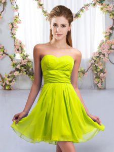 Trendy Yellow Green Chiffon Lace Up Court Dresses for Sweet 16 Sleeveless Mini Length Ruching
