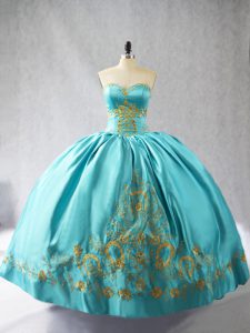 Embroidery Quinceanera Dress Aqua Blue Lace Up Sleeveless Floor Length