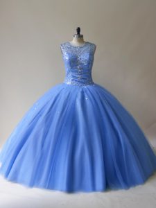 Scoop Sleeveless Tulle Quinceanera Dress Beading Lace Up