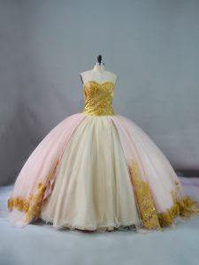 Charming Sleeveless Brush Train Beading and Lace and Appliques Lace Up 15 Quinceanera Dress