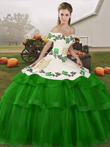 Green Sleeveless Embroidery and Ruffled Layers Lace Up Sweet 16 Dress