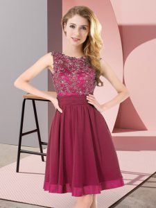 Sleeveless Chiffon Mini Length Backless Quinceanera Court Dresses in Purple with Beading and Appliques