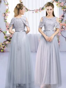 Shining Grey Sleeveless Tulle Zipper Dama Dress for Quinceanera for Wedding Party