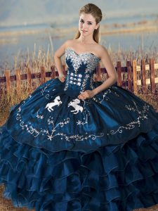 Floor Length Ball Gowns Sleeveless Navy Blue Quince Ball Gowns Lace Up