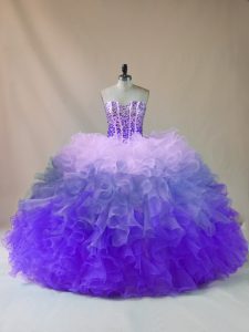 Custom Designed Sleeveless Floor Length Beading and Ruffles Lace Up Sweet 16 Dresses with Multi-color
