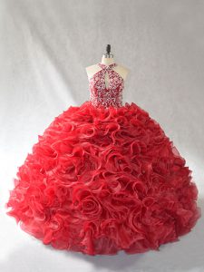 Glamorous Ball Gowns Sleeveless Red Quince Ball Gowns Brush Train Lace Up