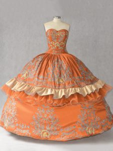 Sweetheart Sleeveless Lace Up Quinceanera Dresses Orange Satin