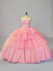 Exceptional Sleeveless Brush Train Lace Up Beading and Ruffles Vestidos de Quinceanera