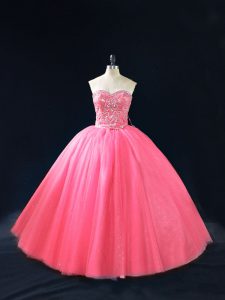 Pretty Hot Pink Side Zipper Sweetheart Beading Sweet 16 Dress Tulle Sleeveless