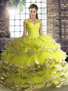 Smart Ball Gowns Ball Gown Prom Dress Yellow Green Off The Shoulder Tulle Sleeveless Floor Length Lace Up