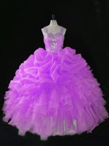 Lilac Sleeveless Sequins and Pick Ups Floor Length Quinceanera Gowns