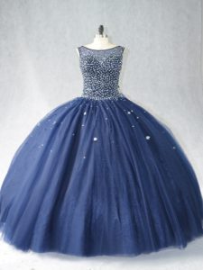 Clearance Sleeveless Beading Zipper Quinceanera Dresses with Navy Blue