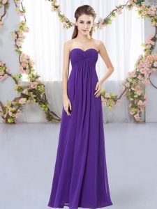 Stylish Purple Empire Sweetheart Sleeveless Chiffon Floor Length Zipper Ruching Quinceanera Court Dresses