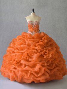 Clearance Orange Ball Gown Prom Dress Sweet 16 and Quinceanera with Beading and Pick Ups Sweetheart Sleeveless Lace Up