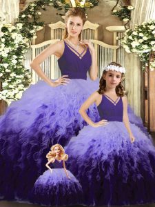 Most Popular Sleeveless Ruffles and Ruching Backless Quinceanera Dresses