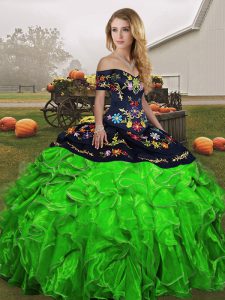 New Style Off The Shoulder Sleeveless Lace Up Sweet 16 Dresses Green Organza