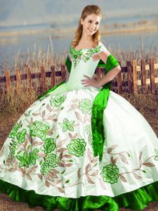 Discount Green Off The Shoulder Lace Up Embroidery Sweet 16 Quinceanera Dress Sleeveless