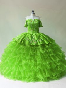 Pretty Sleeveless Lace Up Floor Length Embroidery and Ruffled Layers Vestidos de Quinceanera