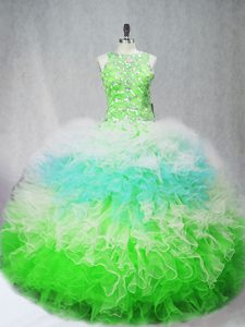 Multi-color Scoop Neckline Beading and Ruffles Quinceanera Gowns Sleeveless Zipper