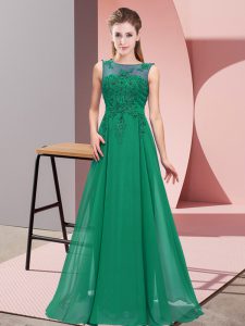 Dark Green Zipper Quinceanera Dama Dress Beading and Appliques Sleeveless Floor Length