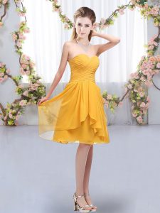 Exceptional Gold Empire Ruffles and Ruching Dama Dress for Quinceanera Lace Up Chiffon Sleeveless Knee Length