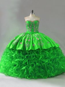 Fine Fabric With Rolling Flowers Lace Up Sweetheart Sleeveless Quinceanera Dresses Brush Train Embroidery and Ruffles