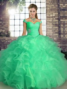 Captivating Turquoise Sleeveless Organza Lace Up 15th Birthday Dress for Military Ball and Sweet 16 and Quinceanera