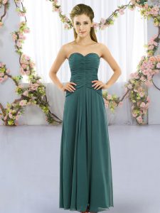 Flare Empire Quinceanera Court of Honor Dress Peacock Green Sweetheart Chiffon Sleeveless Floor Length Lace Up