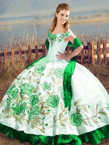 Most Popular Floor Length Lace Up Quinceanera Gowns Green for Sweet 16 and Quinceanera with Embroidery