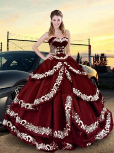 Top Selling Floor Length Wine Red 15th Birthday Dress Sweetheart Sleeveless Lace Up