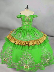 Dynamic Green Sleeveless Satin Lace Up Sweet 16 Dresses for Sweet 16 and Quinceanera