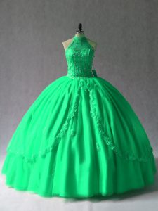 Attractive Green Ball Gowns Appliques Sweet 16 Dresses Lace Up Lace Sleeveless Floor Length