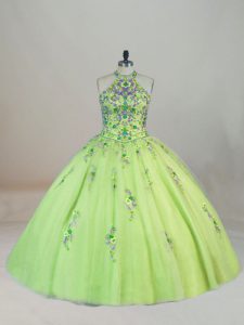 Designer Lace Up Sweet 16 Quinceanera Dress Yellow Green for Sweet 16 and Quinceanera with Embroidery Brush Train
