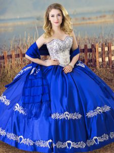 Custom Fit Beading and Embroidery 15 Quinceanera Dress Royal Blue Lace Up Sleeveless Floor Length