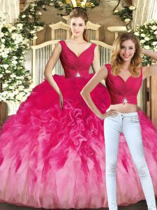 Ruching 15 Quinceanera Dress Multi-color Lace Up Sleeveless Floor Length