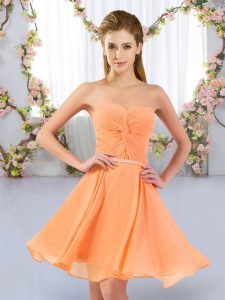 Simple Orange Empire Chiffon Sweetheart Sleeveless Ruching Mini Length Lace Up Quinceanera Court of Honor Dress
