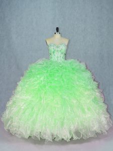Multi-color Ball Gowns Organza Sweetheart Sleeveless Beading and Ruffles Floor Length Lace Up Sweet 16 Dresses