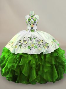 Halter Top Sleeveless Organza Vestidos de Quinceanera Embroidery Lace Up