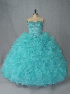 Adorable Ball Gowns Sleeveless Aqua Blue 15th Birthday Dress Lace Up