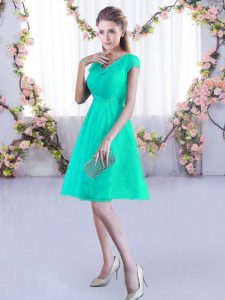 Lace Cap Sleeves Mini Length Dama Dress for Quinceanera and Ruching