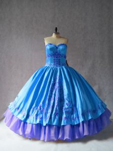 Dramatic Embroidery Sweet 16 Dresses Blue Lace Up Sleeveless Floor Length