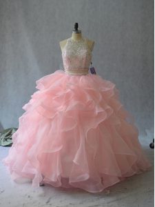 Edgy Peach Sleeveless Organza Backless Sweet 16 Dress for Sweet 16 and Quinceanera