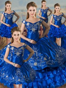 Latest Royal Blue Sleeveless Satin Lace Up Quinceanera Dresses for Sweet 16 and Quinceanera