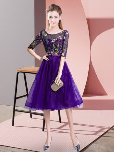 Sexy Knee Length Lace Up Vestidos de Damas Purple for Wedding Party with Embroidery