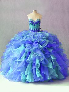 Multi-color Sweetheart Lace Up Beading and Appliques and Ruffles Vestidos de Quinceanera Sleeveless