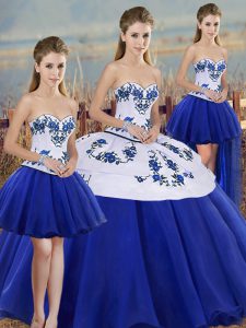 Dazzling Royal Blue Sleeveless Embroidery and Bowknot Floor Length Vestidos de Quinceanera
