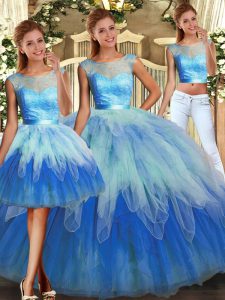 Admirable Scoop Sleeveless Lace Up Quince Ball Gowns Multi-color Tulle