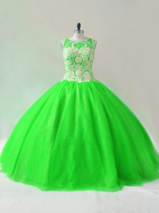 Discount Green Tulle Lace Up Scoop Sleeveless Floor Length Sweet 16 Dresses Beading