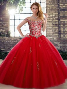 Cheap Red Sleeveless Beading Floor Length Sweet 16 Quinceanera Dress